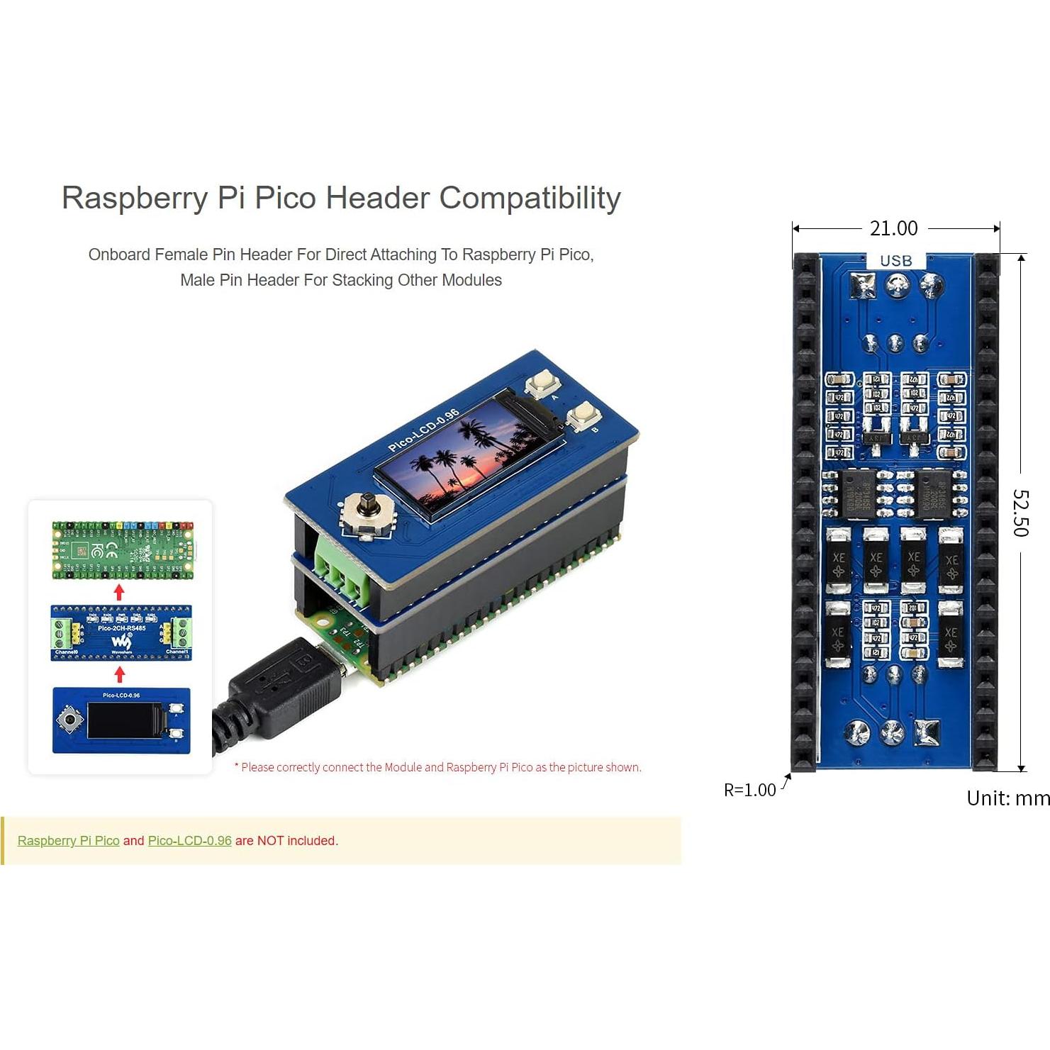 Módulo RS485 2 Canales Waveshare para Raspberry Pi Pico