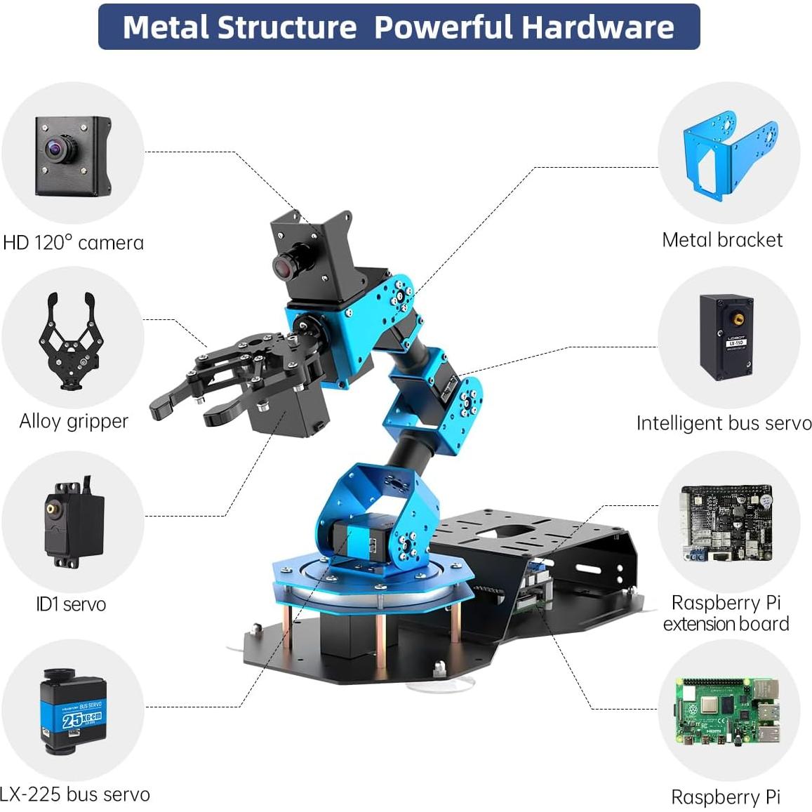 Kit de Brazo Robótico HiWonder 6DOF RPi 5 4GB AI Código Abierto