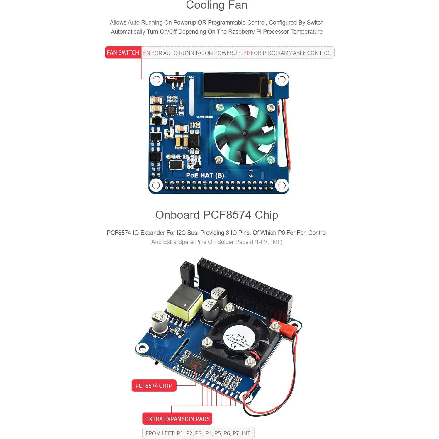 HAT de Alimentación PoE Waveshare para Raspberry Pi 3B+ y 4B