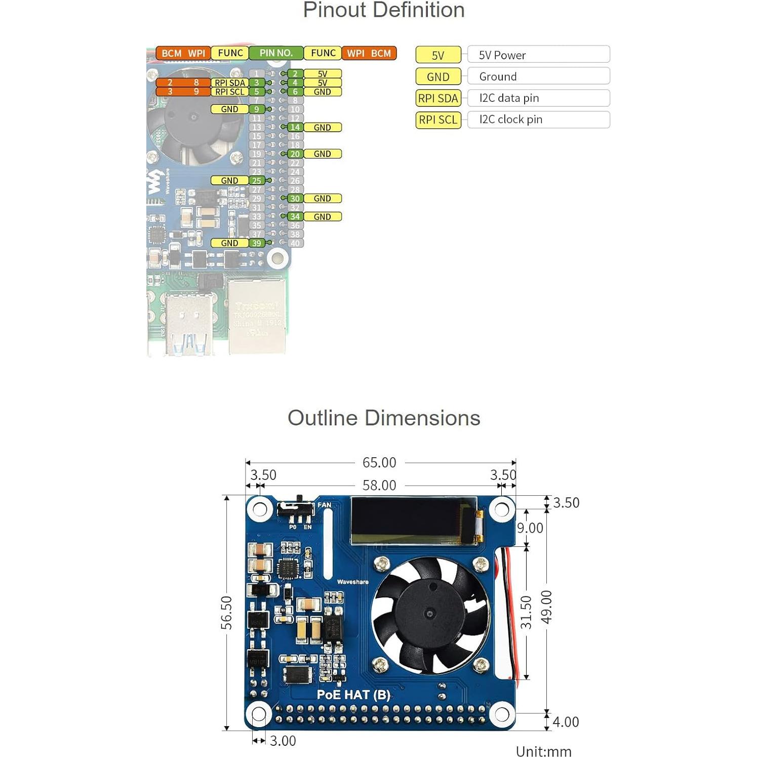 HAT de Alimentación PoE Waveshare para Raspberry Pi 3B+ y 4B