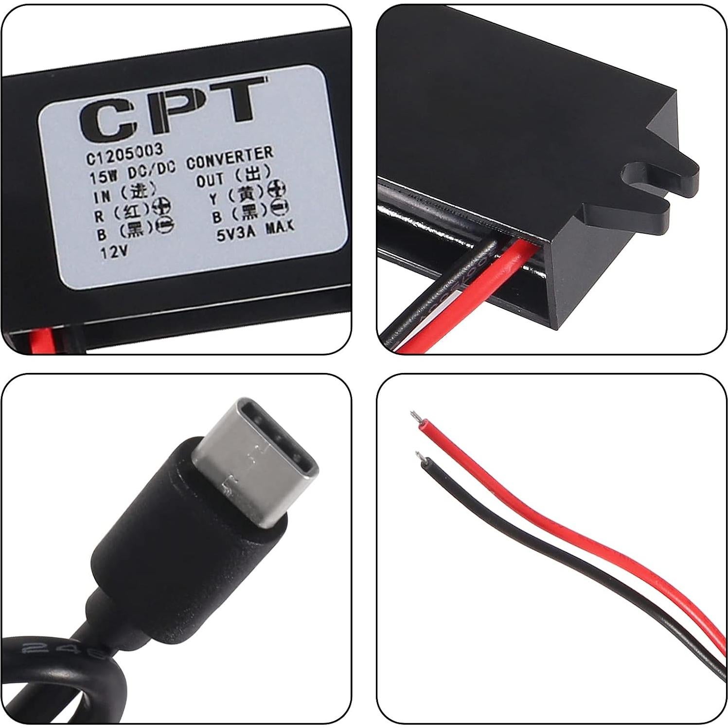 2 Pcs Convertidor DC 12V/24V a 5V 3A AITRIP Tipo-C USB