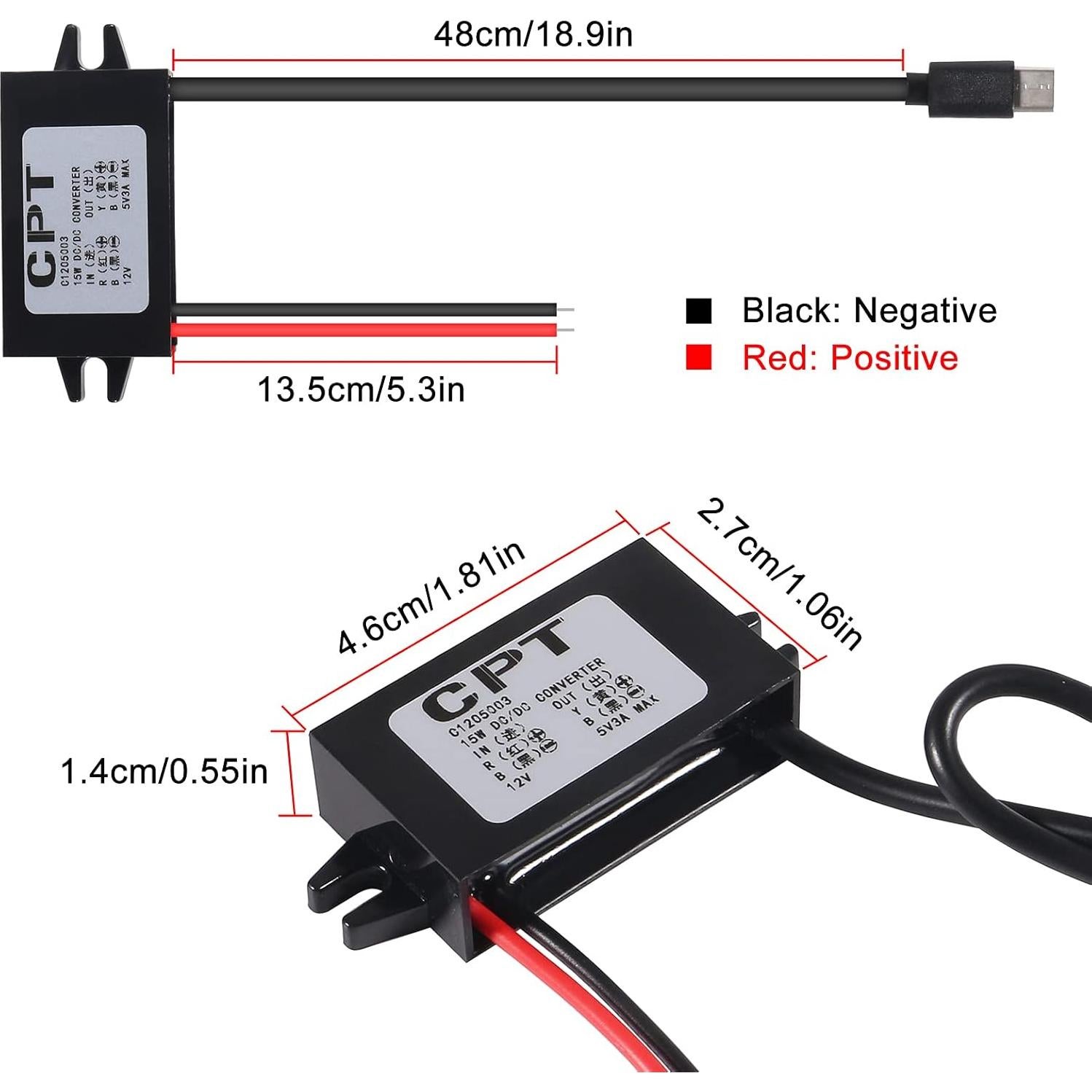 2 Pcs Convertidor DC 12V/24V a 5V 3A AITRIP Tipo-C USB