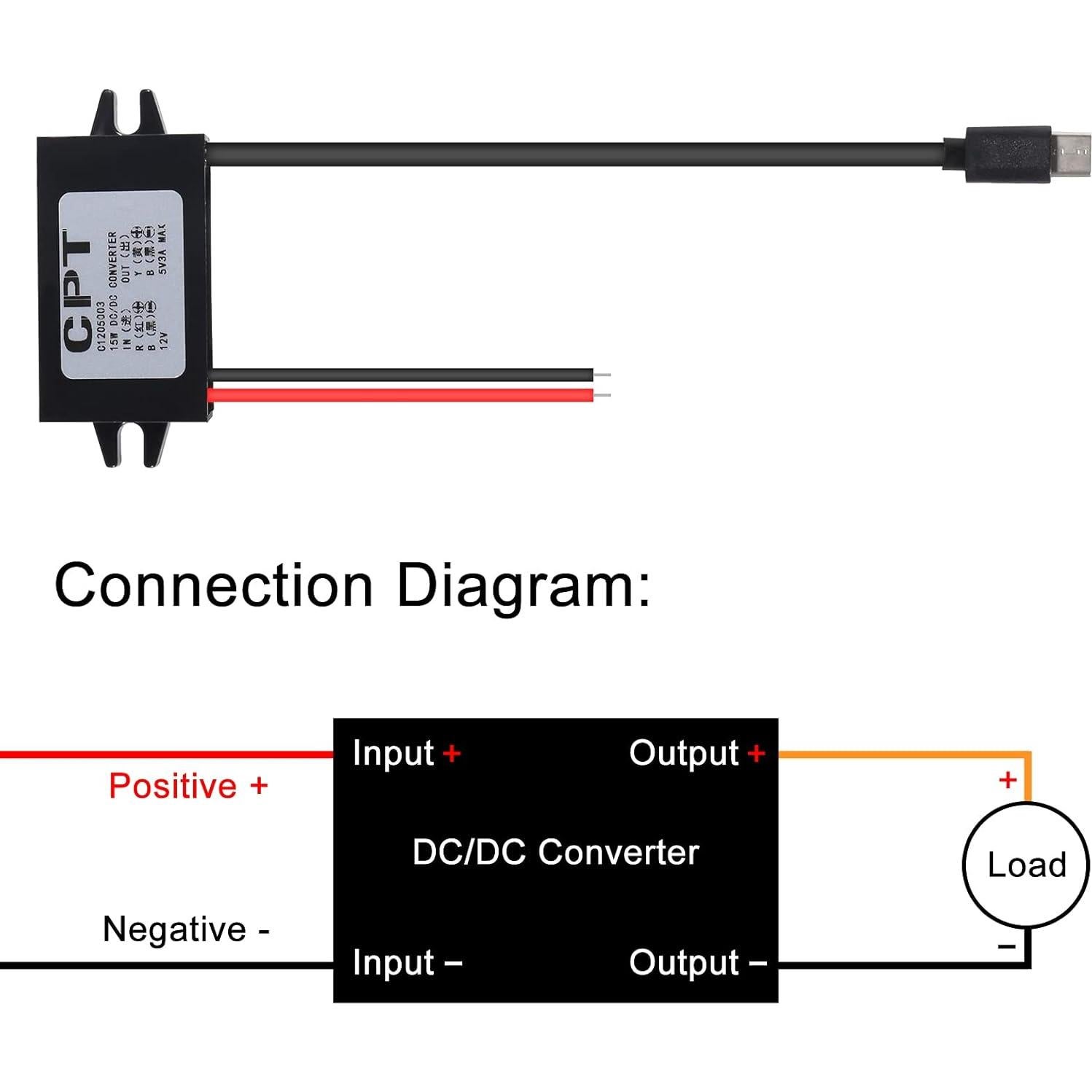 2 Pcs Convertidor DC 12V/24V a 5V 3A AITRIP Tipo-C USB