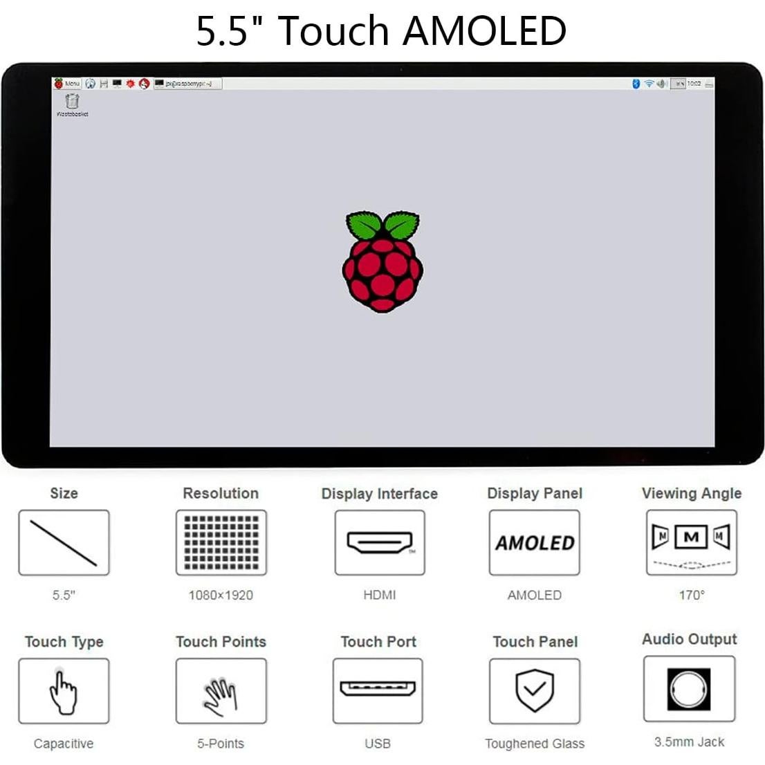 Pantalla AMOLED 5.5" HDMI 1080p Táctil Capacitiva Waveshare