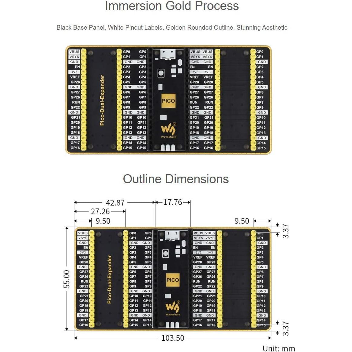 Expansor GPIO Doble Waveshare para Raspberry Pi Pico 2x20