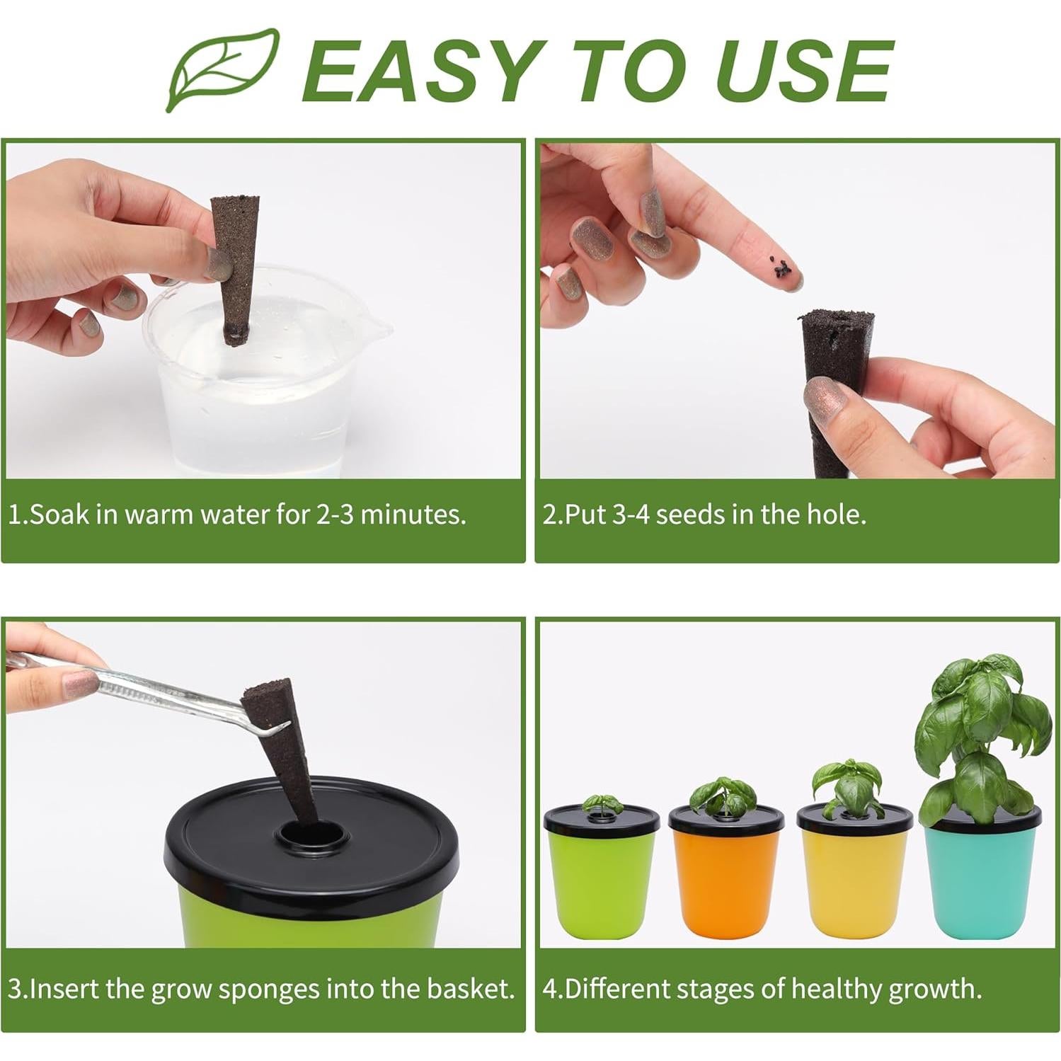 Kit de Macetas Hidropónicas Kiicii 8 Macetas y 24 Esponjas