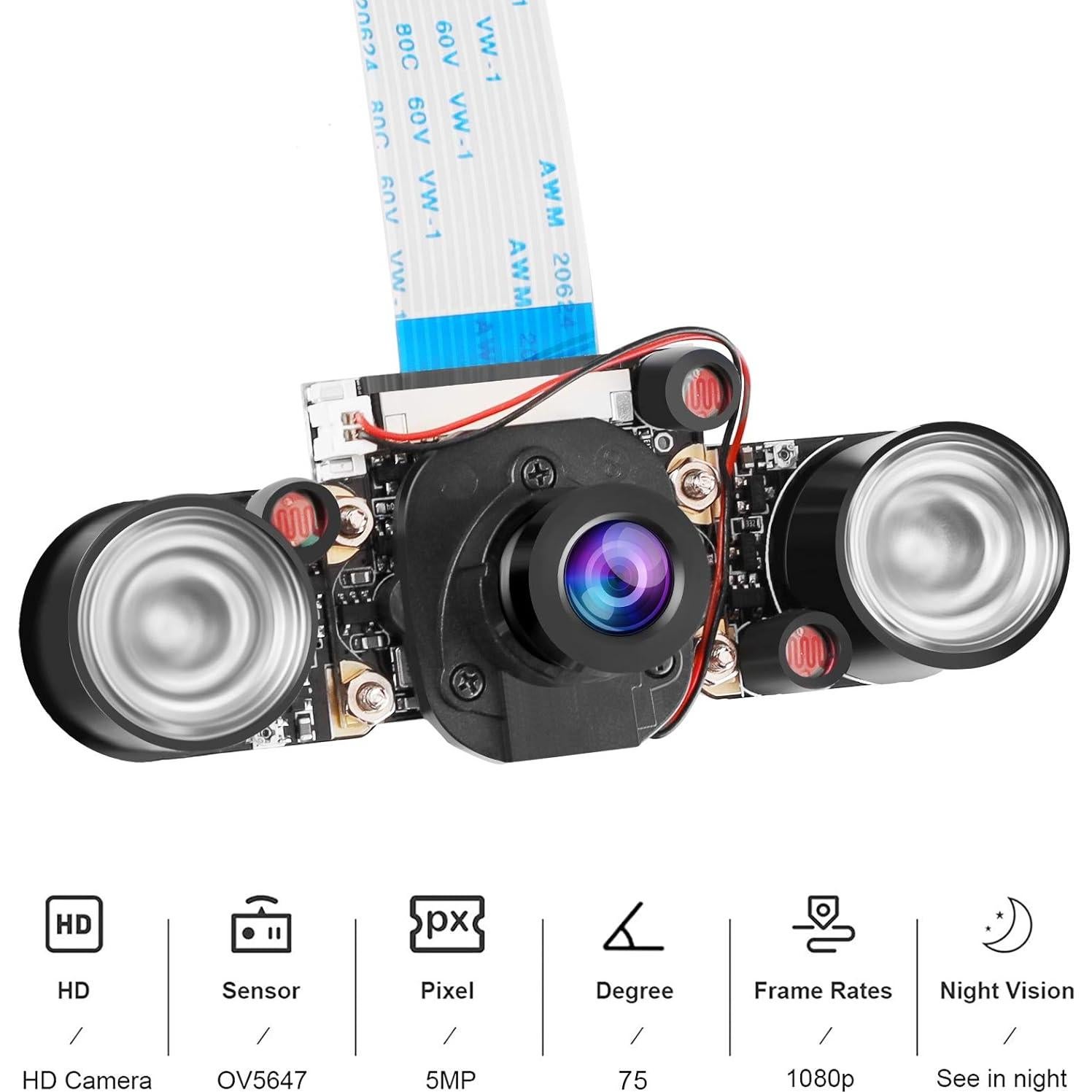Cámara IR MakerFocus 5MP OV5647 para Raspberry Pi 4B 75°