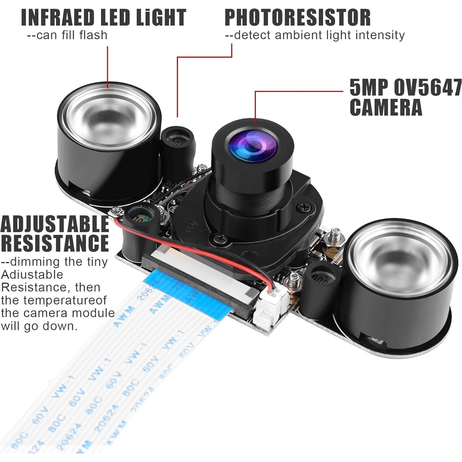 Cámara IR MakerFocus 5MP OV5647 para Raspberry Pi 4B 75°