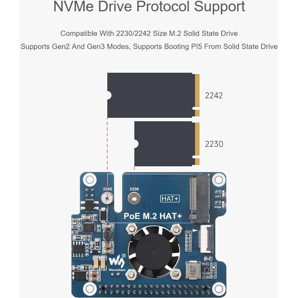 Placa de Expansión POE M.2 HAT+ Waveshare para Raspberry Pi 5