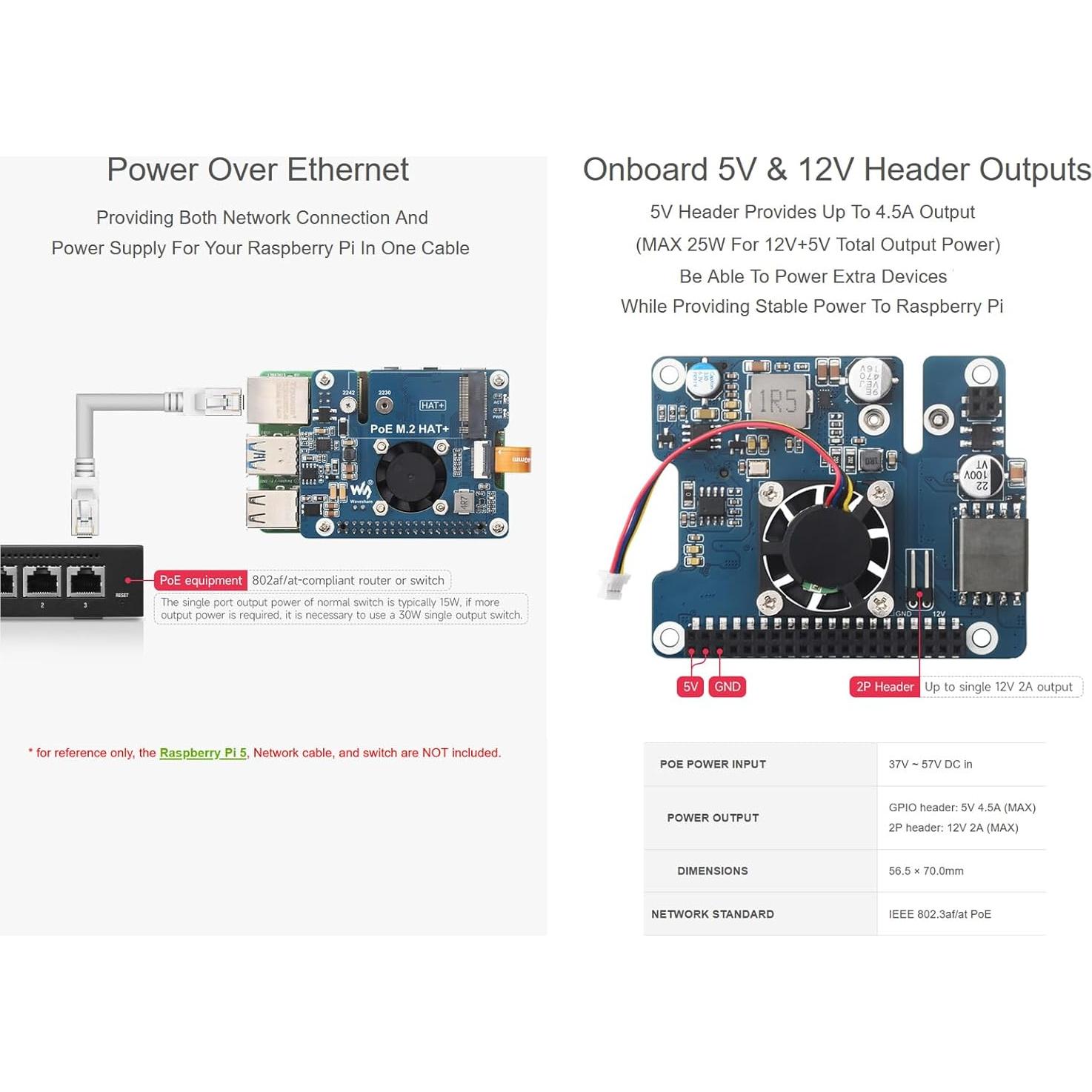 Placa de Expansión POE M.2 HAT+ Waveshare para Raspberry Pi 5