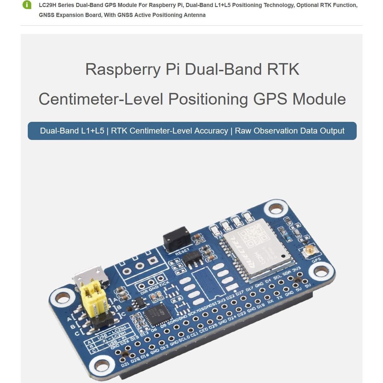 Módulo GPS Doble Banda LC29H XYGStudy para Raspberry Pi RTK