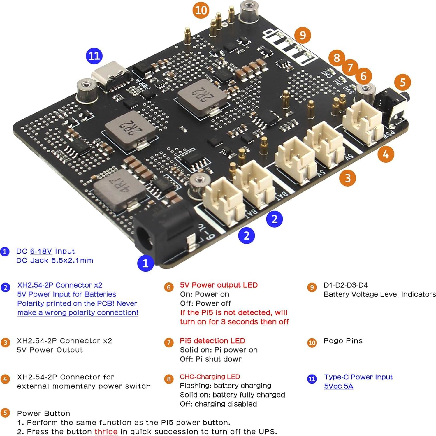 Geekworm X1203 UPS Shield 5V para Raspberry Pi 5 - 5A