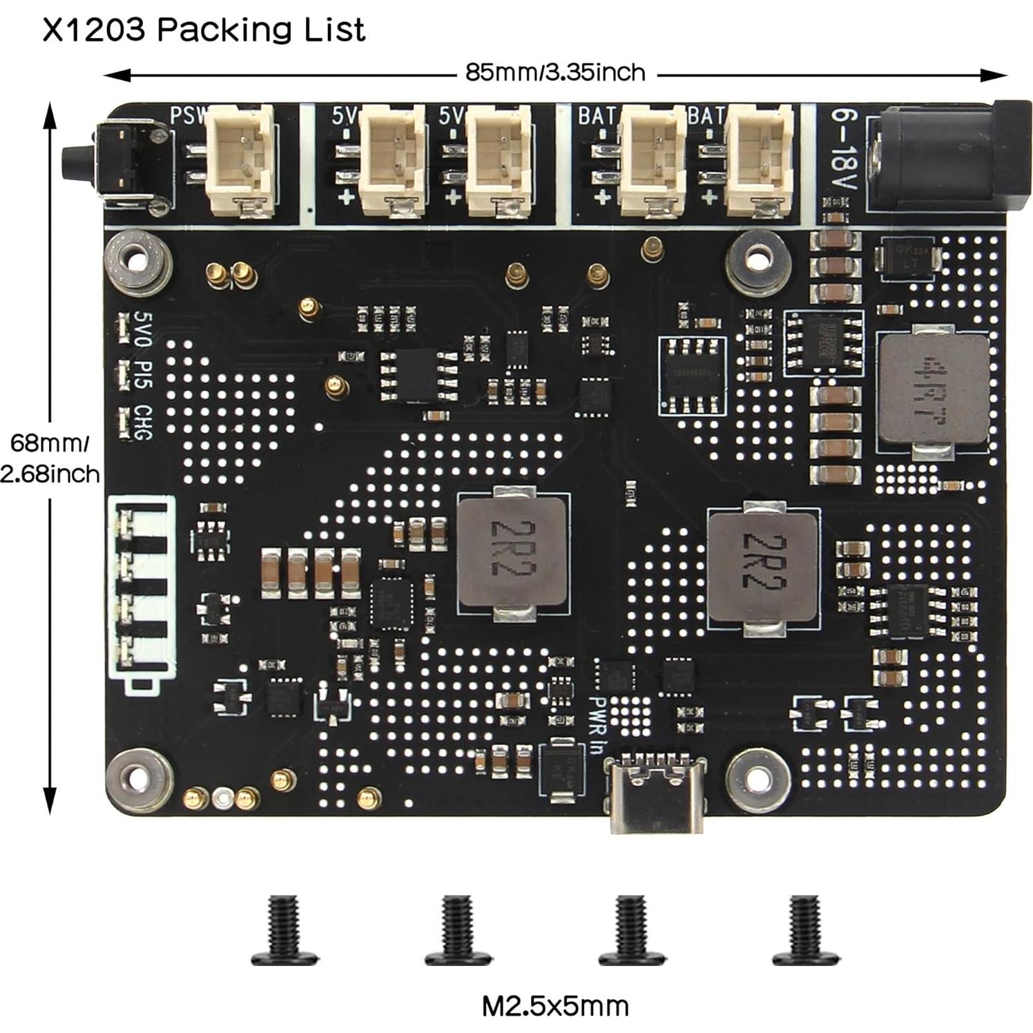 Geekworm X1203 UPS Shield 5V para Raspberry Pi 5 - 5A