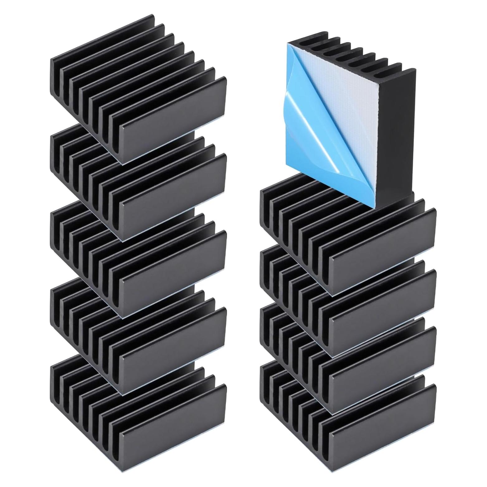 10 Disipadores de Calor Aluminio 25x25x10mm con Cinta Térmica