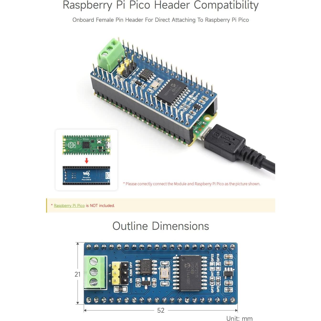 Módulo CAN Bus Waveshare para Raspberry Pi Pico - Comunicación SPI