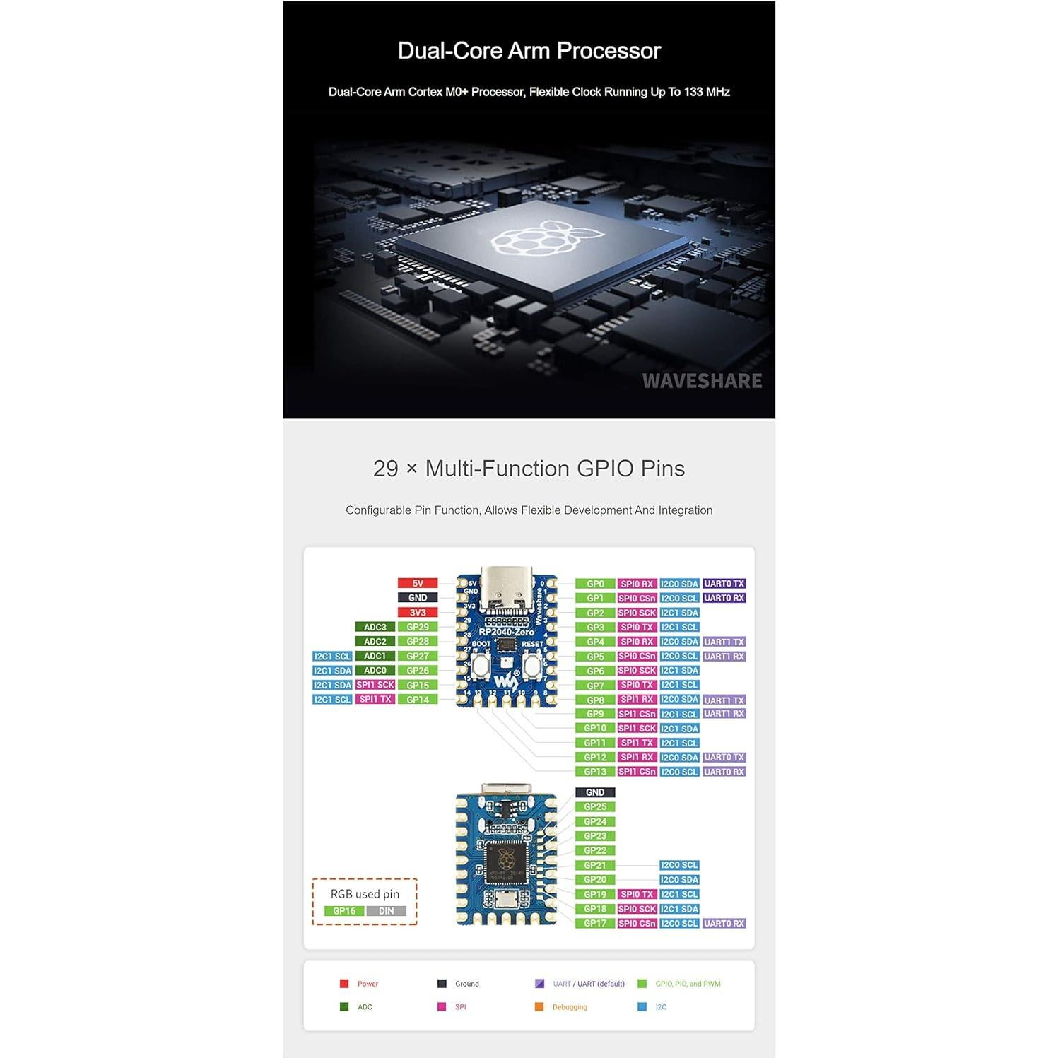 Placa Microcontrolador RP2040-Cero Coolwell USB-C 19.98g