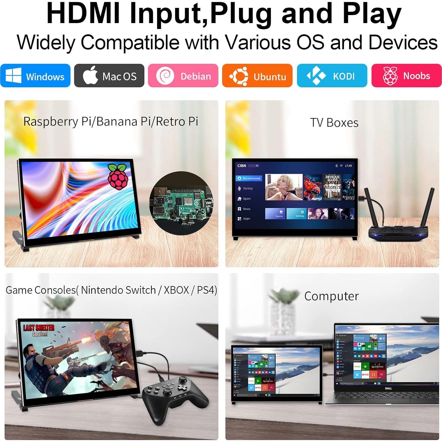 Pantalla Táctil Portátil WIMAXIT 10.1" HDMI 1024x600 para Raspberry Pi