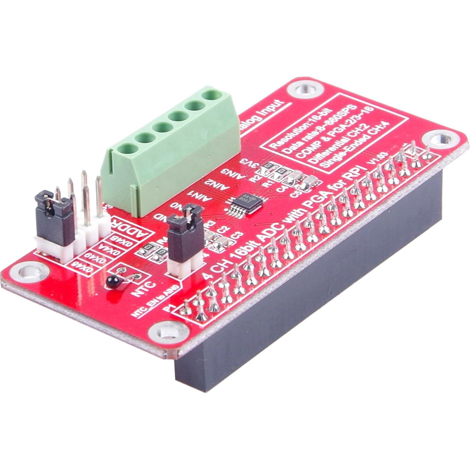 Módulo ADC I2C 16 bits 4 canales KNACRO para Raspberry Pi
