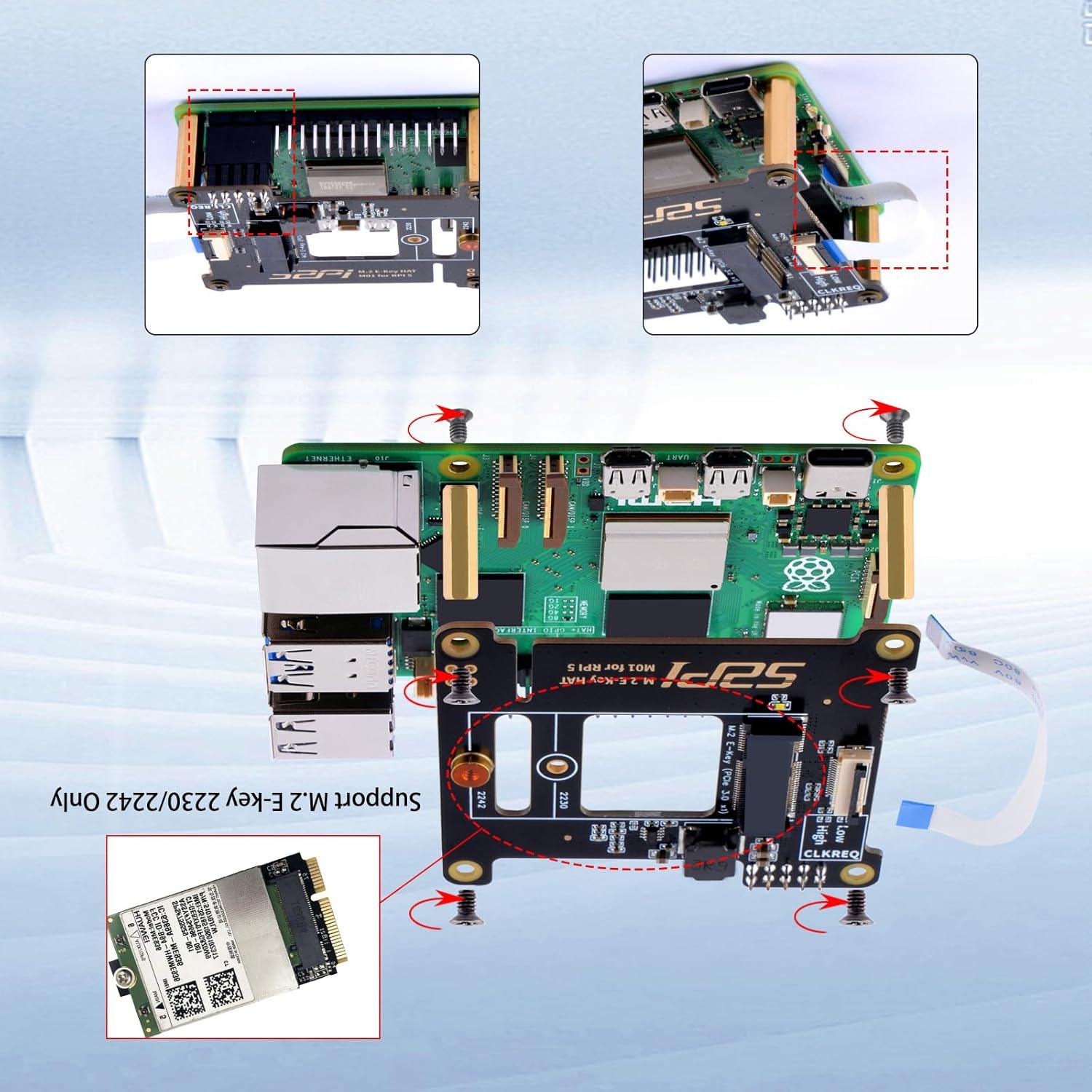 Placa Periférica PCIe M.2 E-Key NVMe SSD GeeekPi M01 para Raspberry Pi 5