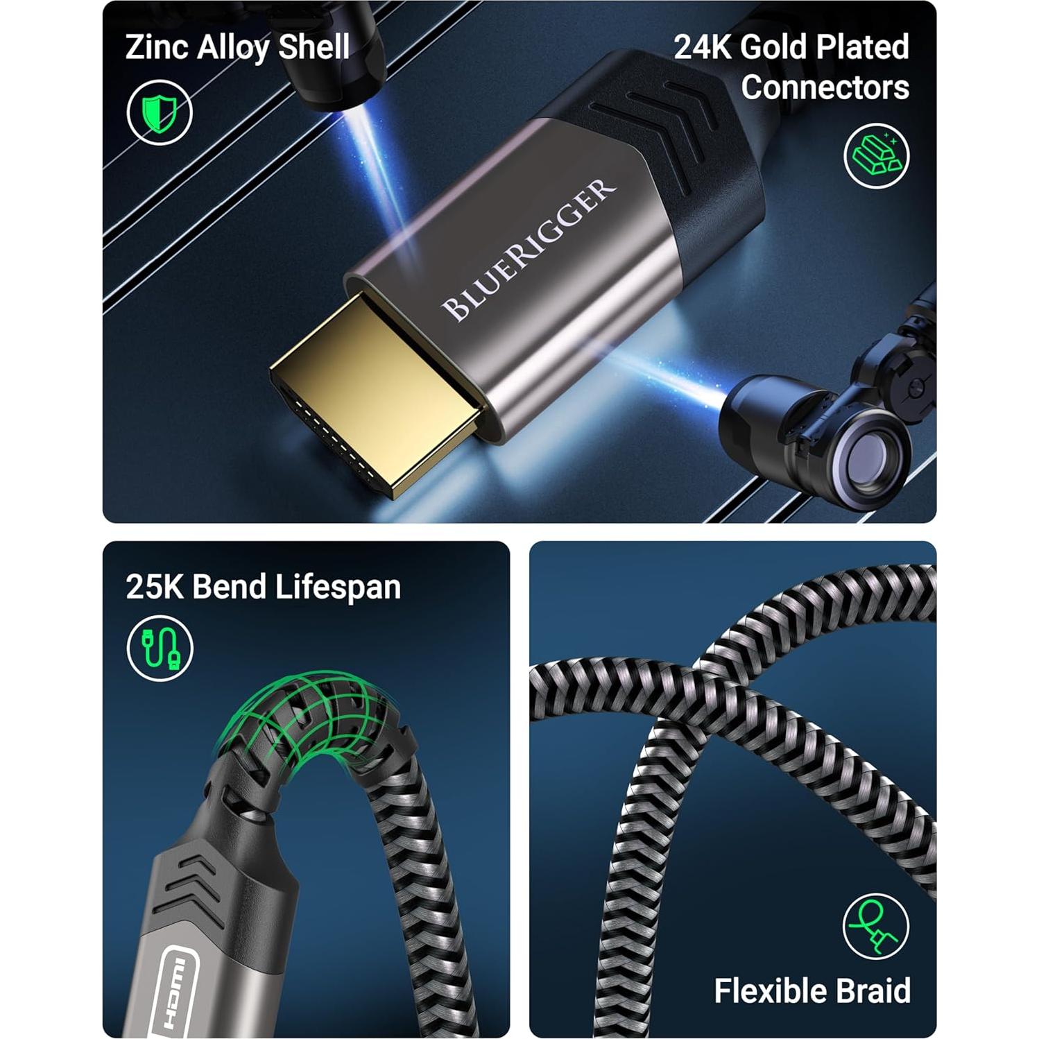 Cable Micro HDMI a HDMI BlueRigger 3.05m 4K 60Hz Alta Velocidad