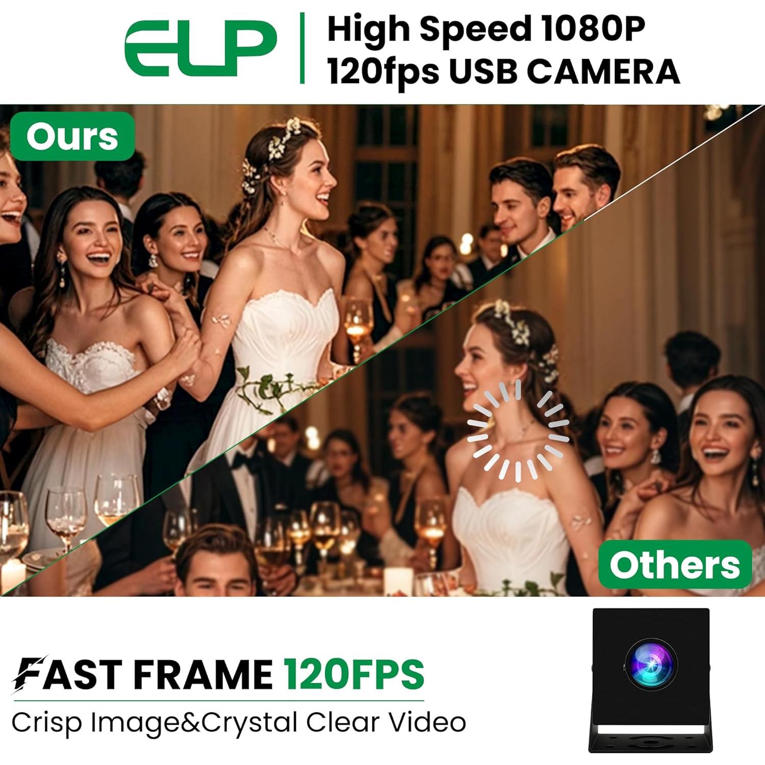 Cámara USB ELP 12MP Gran Angular 1080P 120fps para PC