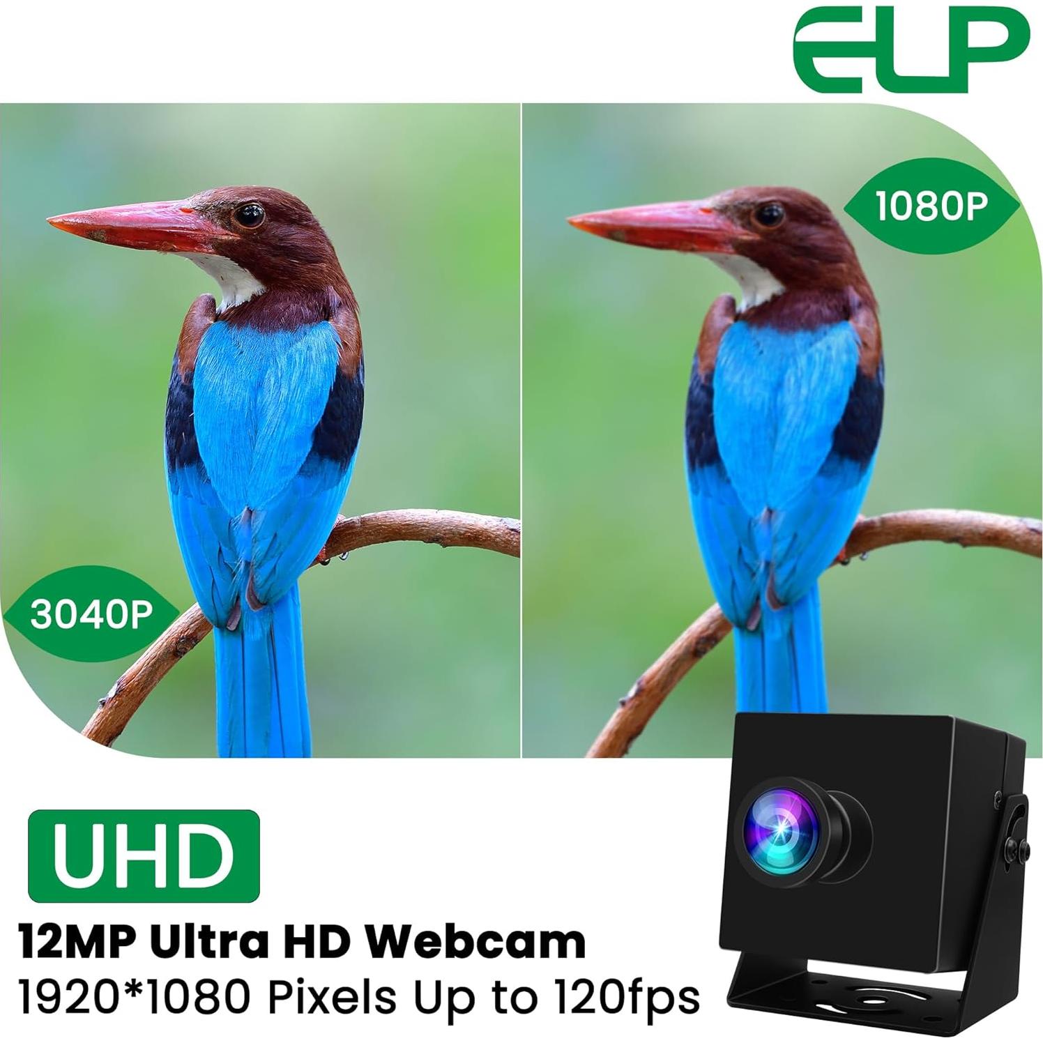 Cámara USB ELP 12MP Gran Angular 1080P 120fps para PC