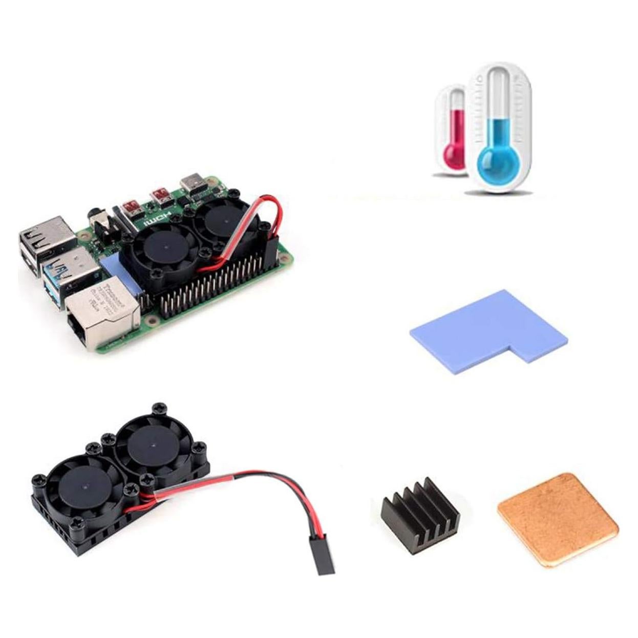 Ventilador Doble con Disipador para Raspberry Pi 2B 3B 4B Enokay