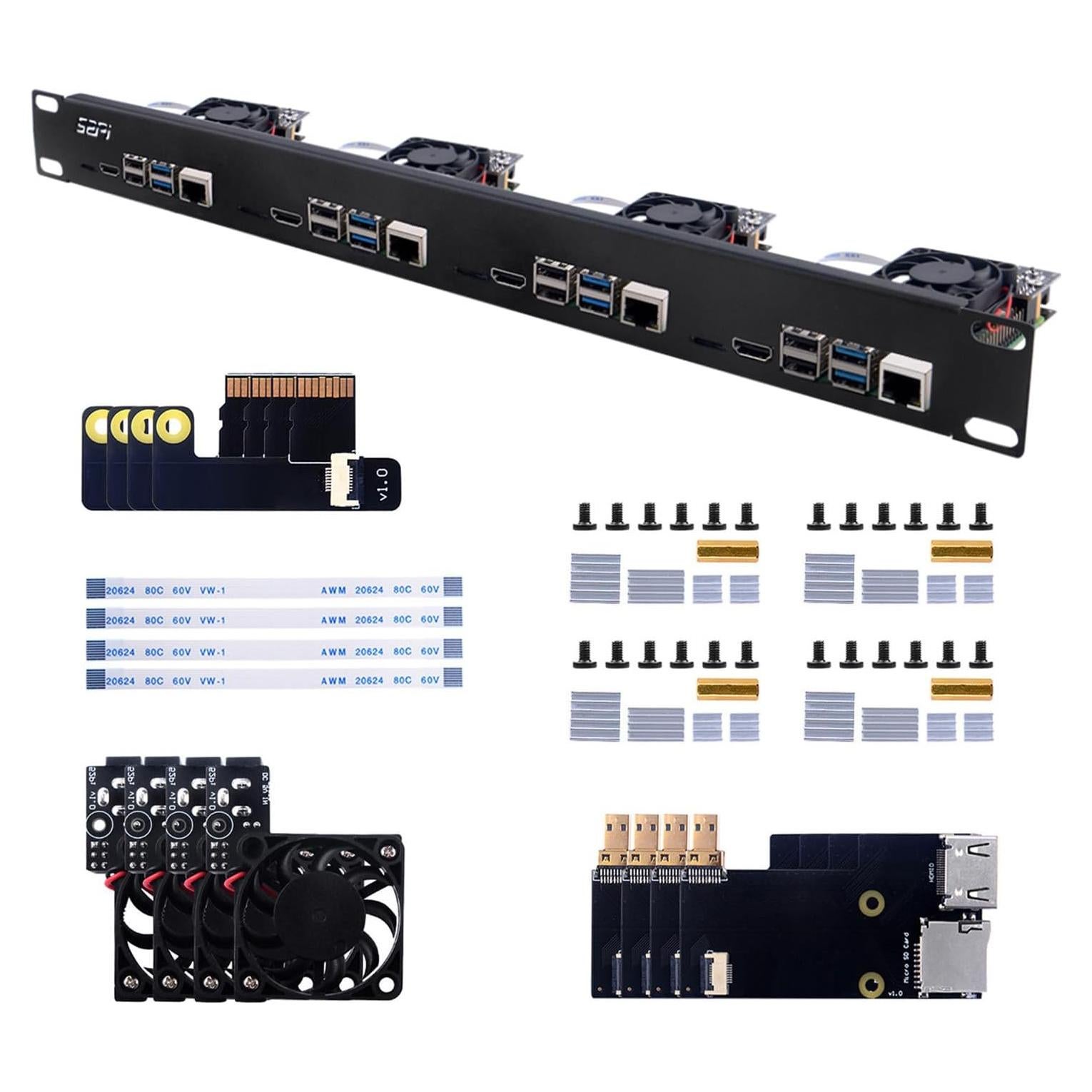 Kit Rack 1U Waveshare para Raspberry Pi 4B - Soporta 4 Unidades