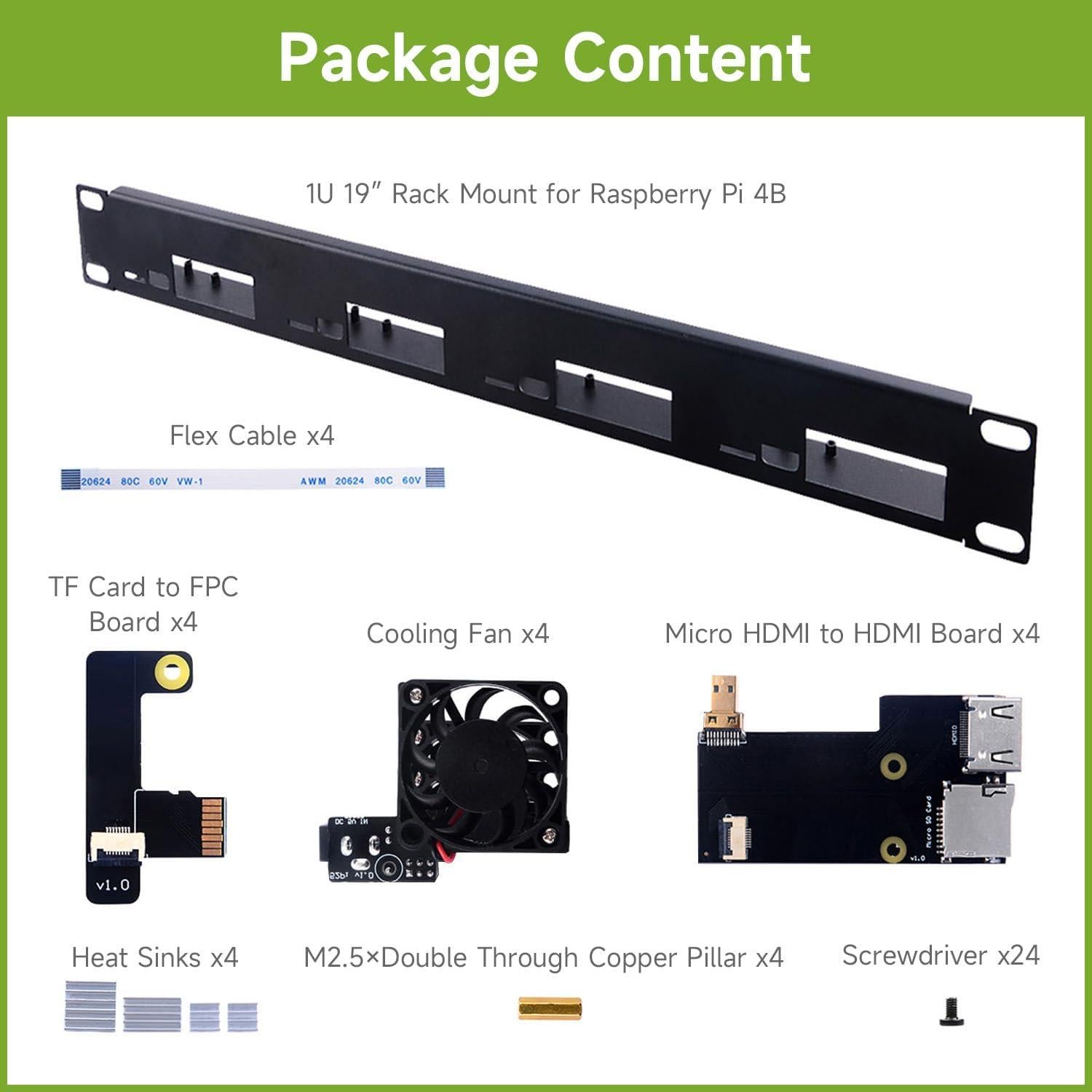 Kit Rack 1U Waveshare para Raspberry Pi 4B - Soporta 4 Unidades