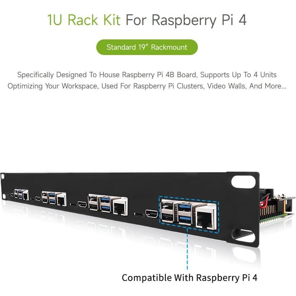 Kit Rack 1U Waveshare para Raspberry Pi 4B - Soporta 4 Unidades