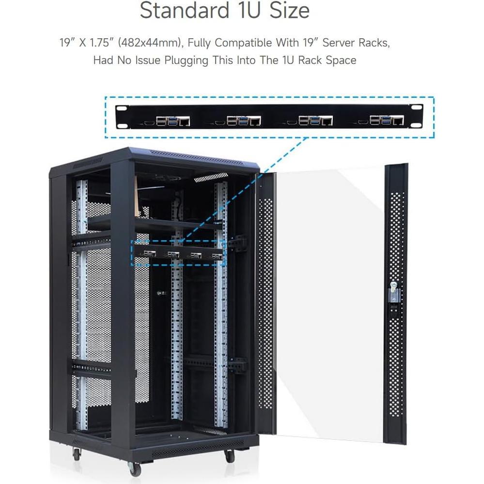 Kit Rack 1U Waveshare para Raspberry Pi 4B - Soporta 4 Unidades