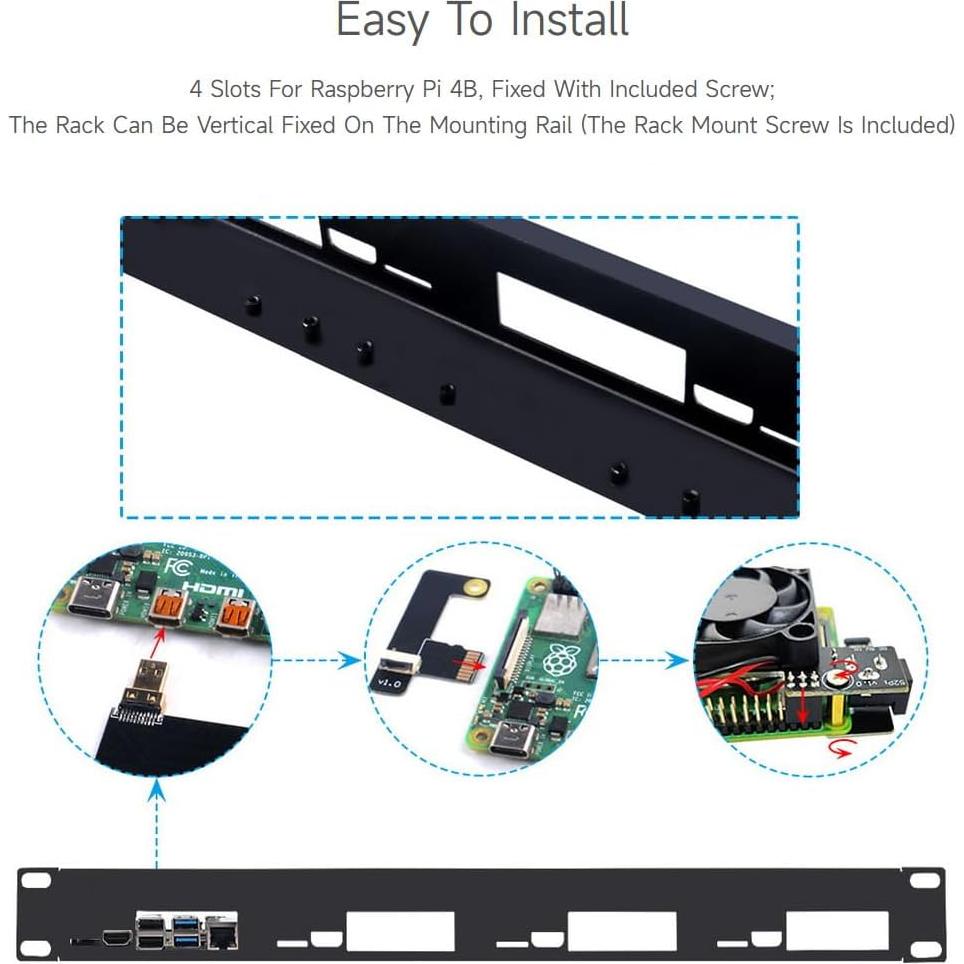 Kit Rack 1U Waveshare para Raspberry Pi 4B - Soporta 4 Unidades