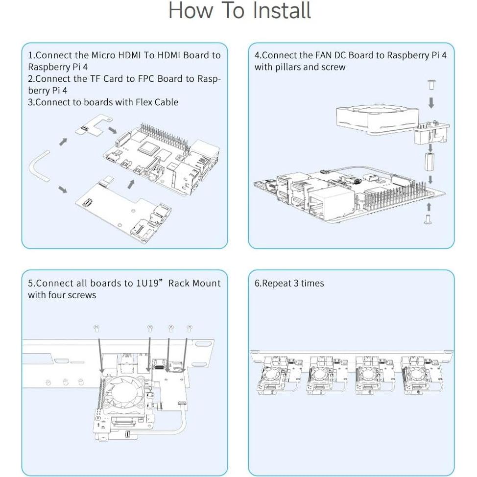 Kit Rack 1U Waveshare para Raspberry Pi 4B - Soporta 4 Unidades