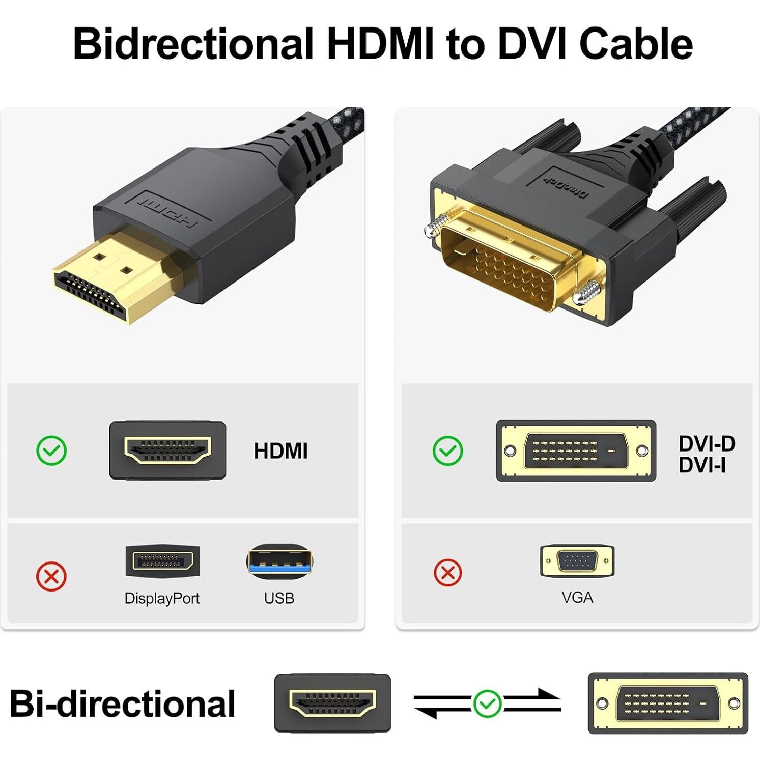 Cable HDMI a DVI 1.83m DteeDck Macho a Macho 10 Paquete