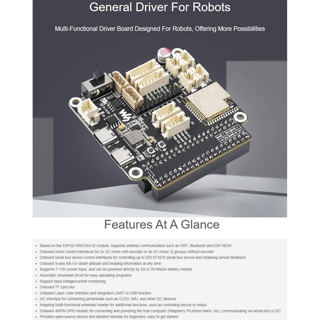 Placa de Control Multifuncional Waveshare ESP32 para Robots