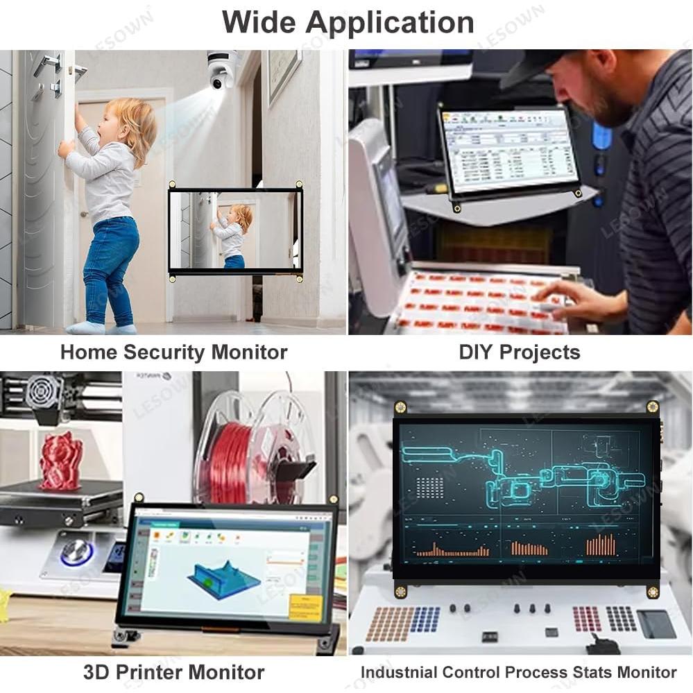 Monitor LCD Táctil 10.1" LESOWN 1024x600 HDMI para Raspberry Pi
