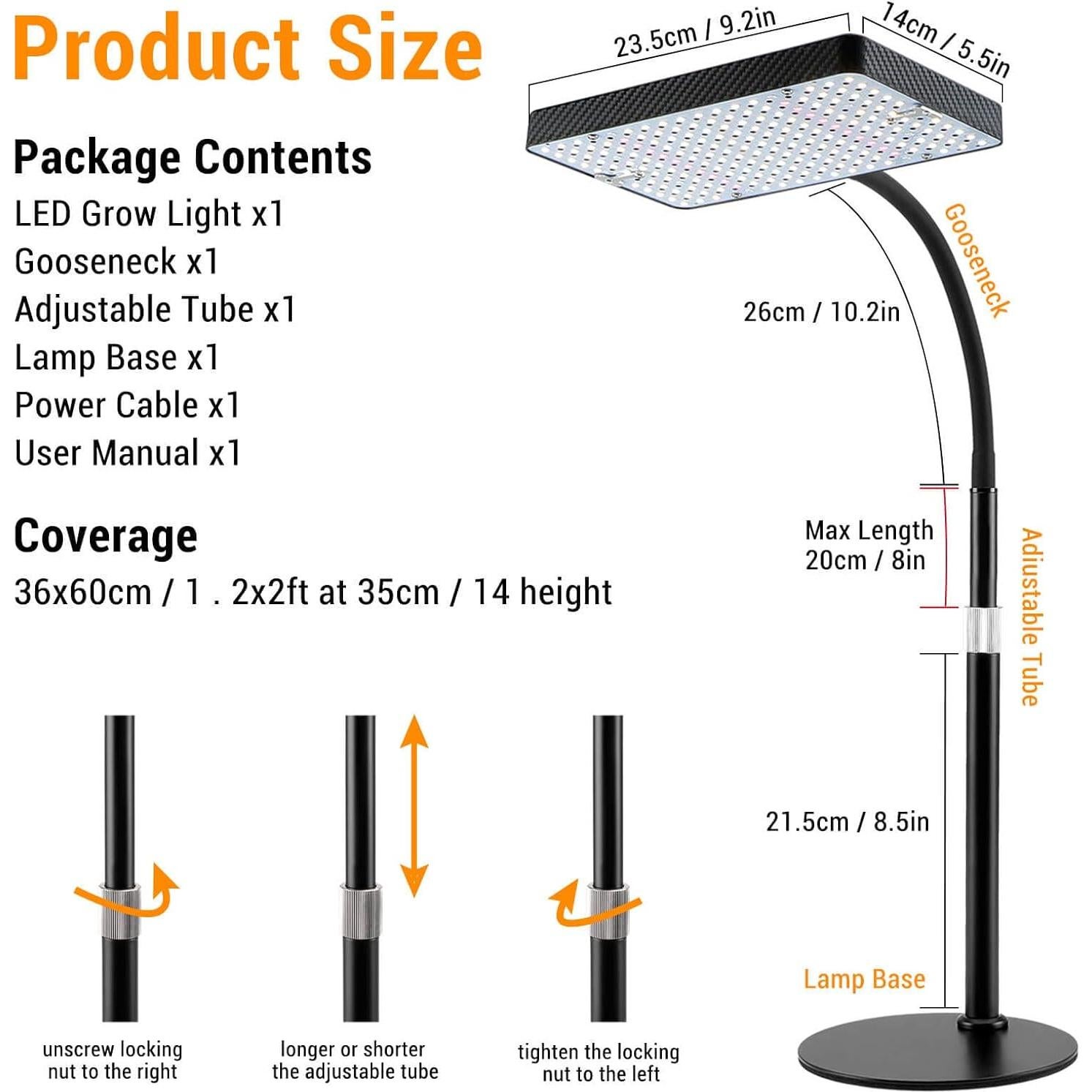 FECiDA Desk Grow Lights for Indoor Plants, Table Top Grow Light UV-IR Full Spectrum, 2000 Lumen LED Bonsai Houseplant Growing Lamp with On/Off Switch, 16"-24" Height Adjustable