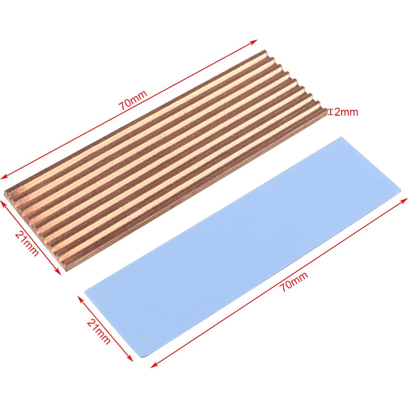 Disipador de Calor M.2 SSD ZDE Cobre 70x21mm con Almohadilla Térmica