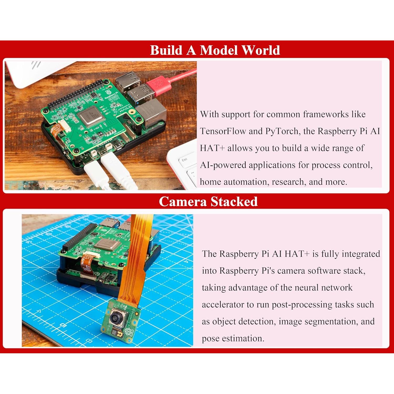 Official RPi AI HAT+, Build-in 13 Tops Hailo-8 AI Accelerator to Quickly Build A Wide Range of AI-Powered Applications