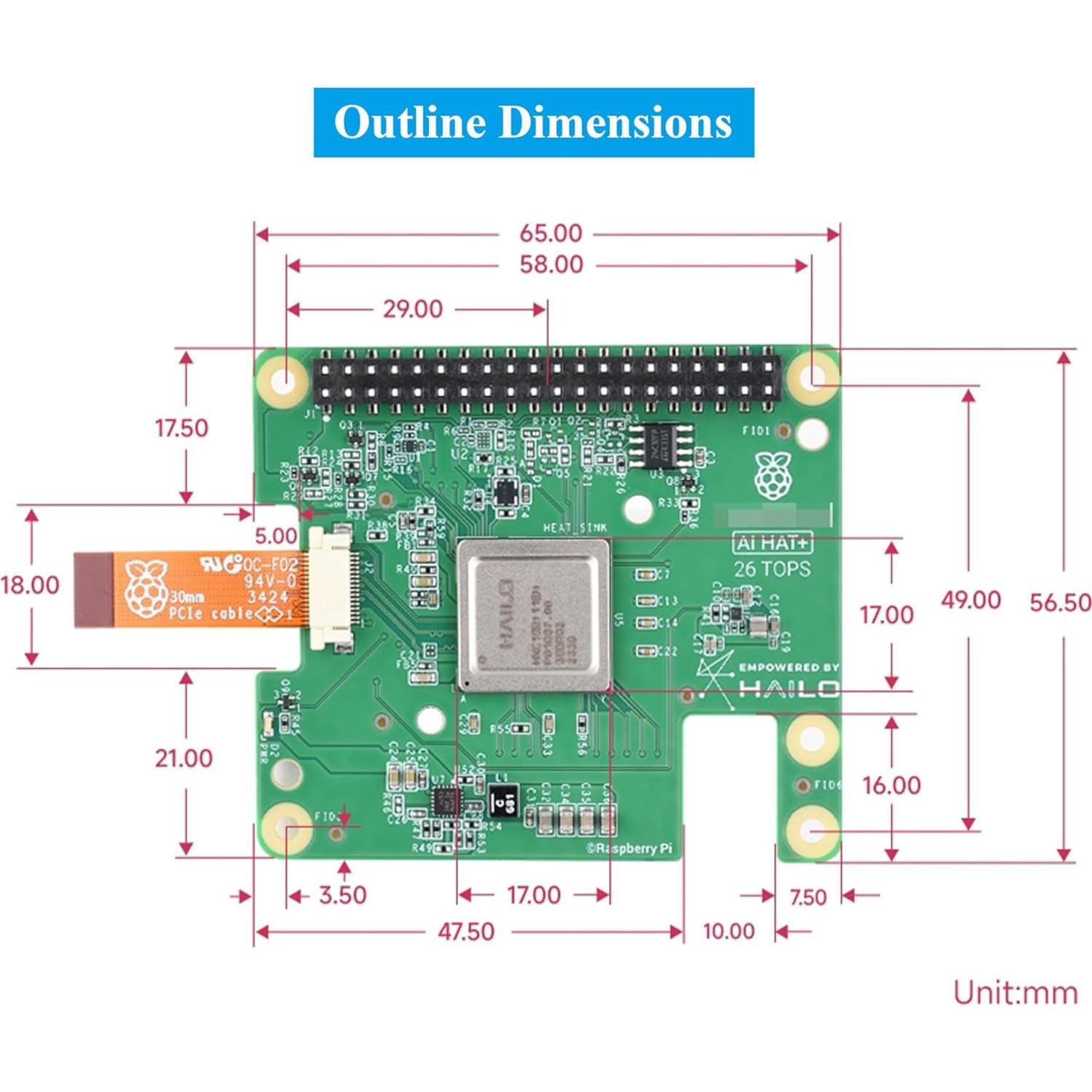 Official RPi AI HAT+, Build-in 13 Tops Hailo-8 AI Accelerator to Quickly Build A Wide Range of AI-Powered Applications