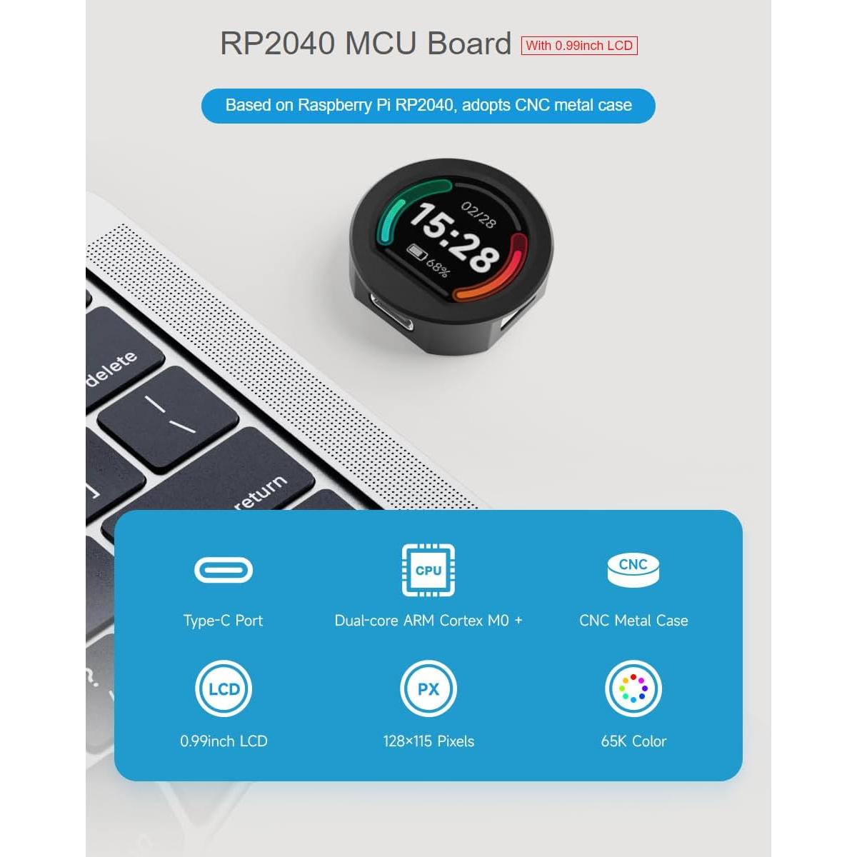 Placa MCU Waveshare RP2040 con LCD 0.99" y caja CNC