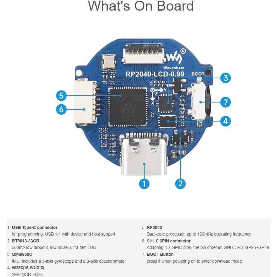 Placa MCU Waveshare RP2040 con LCD 0.99" y caja CNC