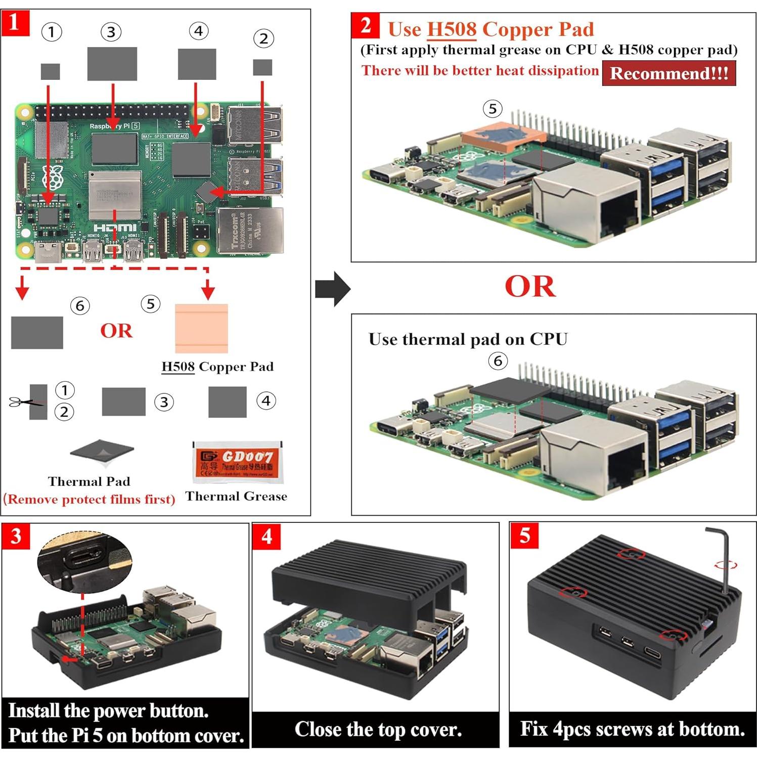Caja Enfriamiento Pasivo Aluminio Geekworm P573 para Raspberry Pi 5