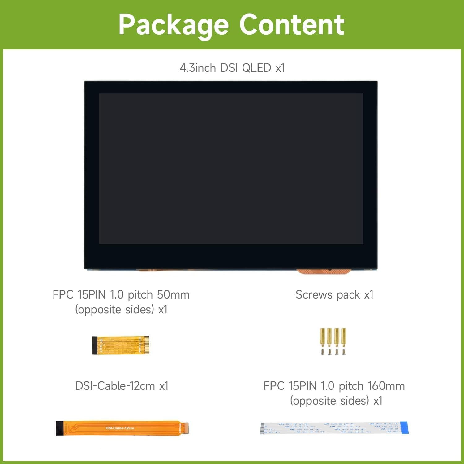 Pantalla QLED DSI 4.3" Waveshare 800x480 para Raspberry Pi