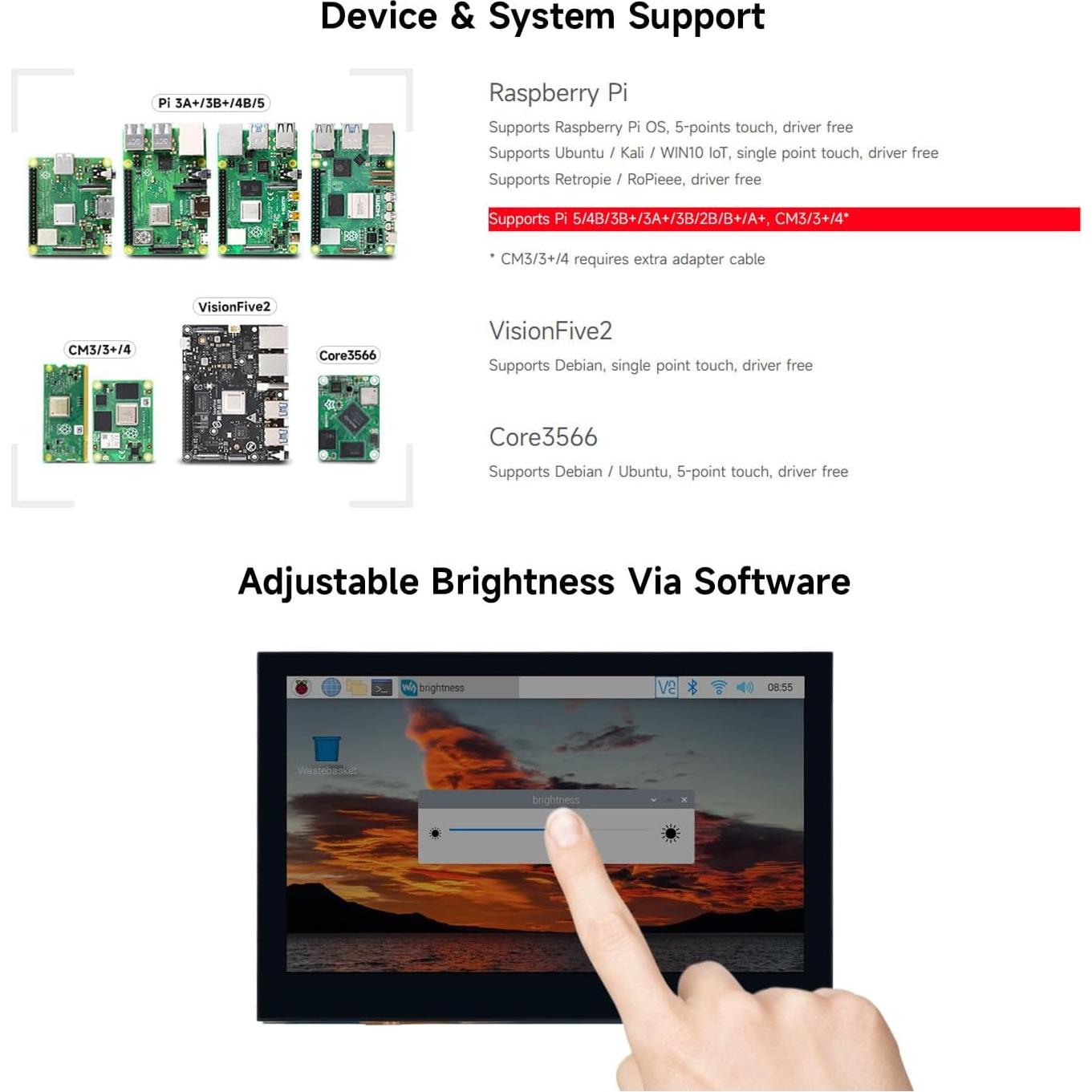 Pantalla QLED DSI 4.3" Waveshare 800x480 para Raspberry Pi