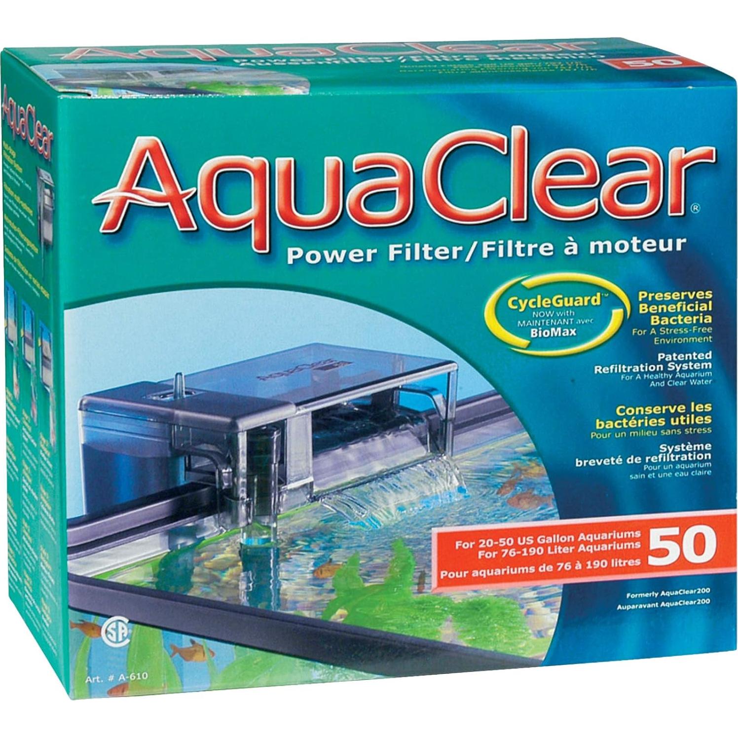 Fluval 50 Power Filter – Aquarium Filter for 20 to 50 Gallon Fish Tanks – Quiet Energy Efficient Pump – Mechanical, Chemical & Biological Filtration – Easy Install & Maintenance (Packaging May Vary)