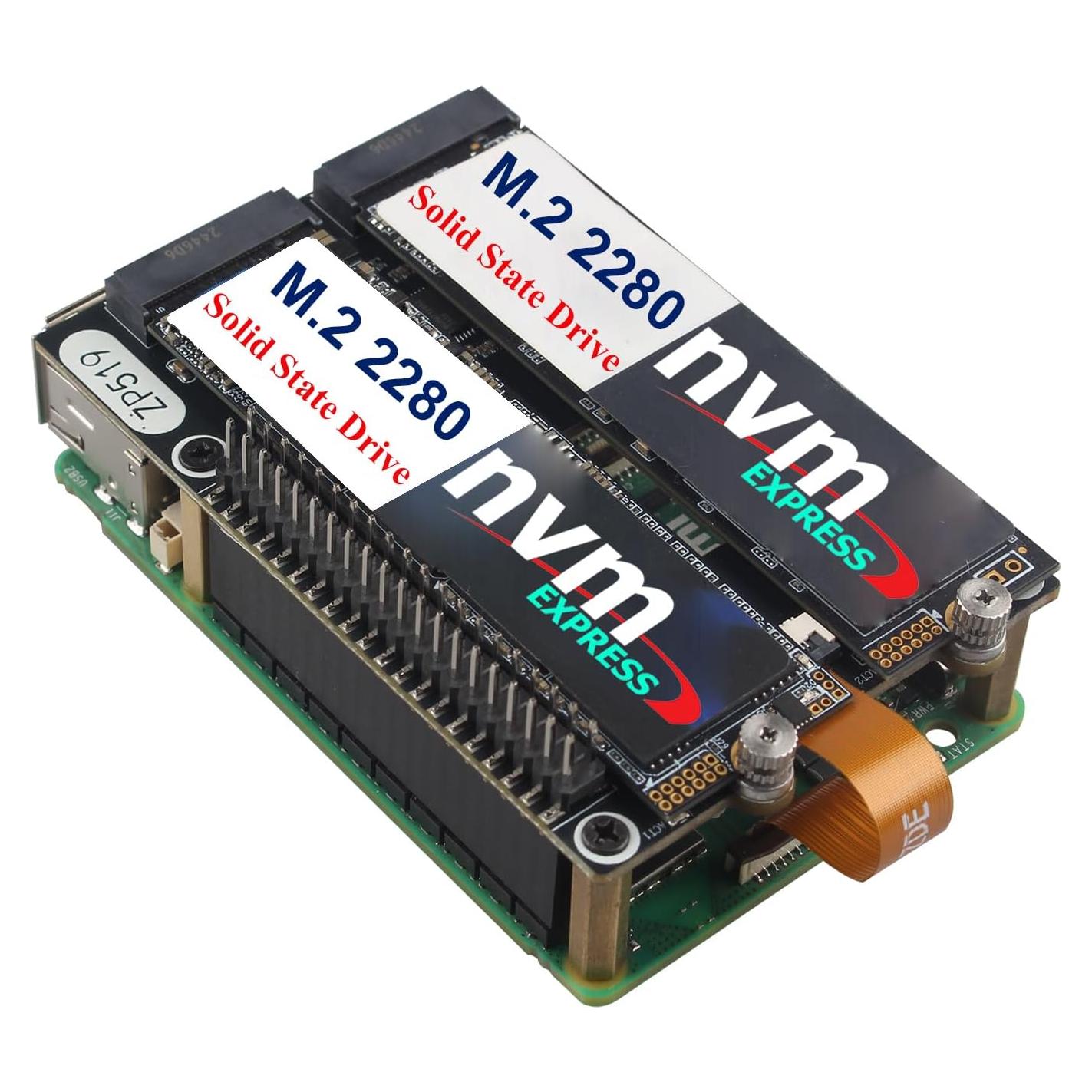 Adaptador ZDE PCIe a Doble M.2 HAT NVMe para Raspberry Pi 5