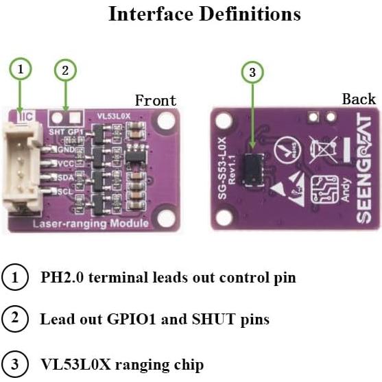 Módulo Sensor de Distancia Láser VL53L0X xicoolee 2m I2C