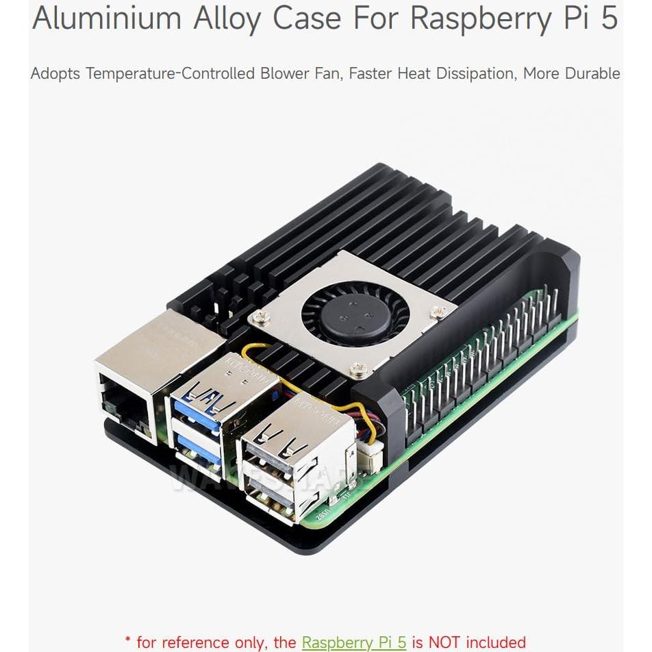Caja de Aluminio Waveshare para Raspberry Pi 5 con Ventilador