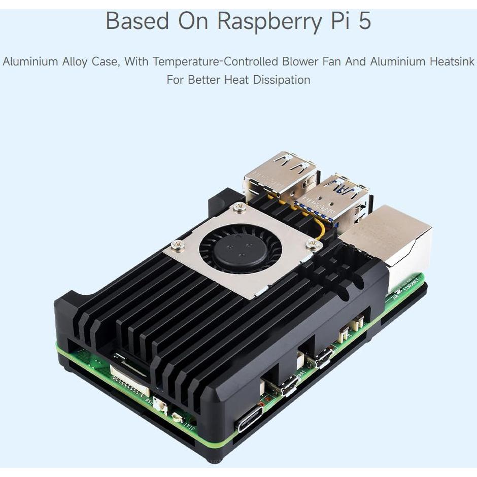 Caja de Aluminio Waveshare para Raspberry Pi 5 con Ventilador